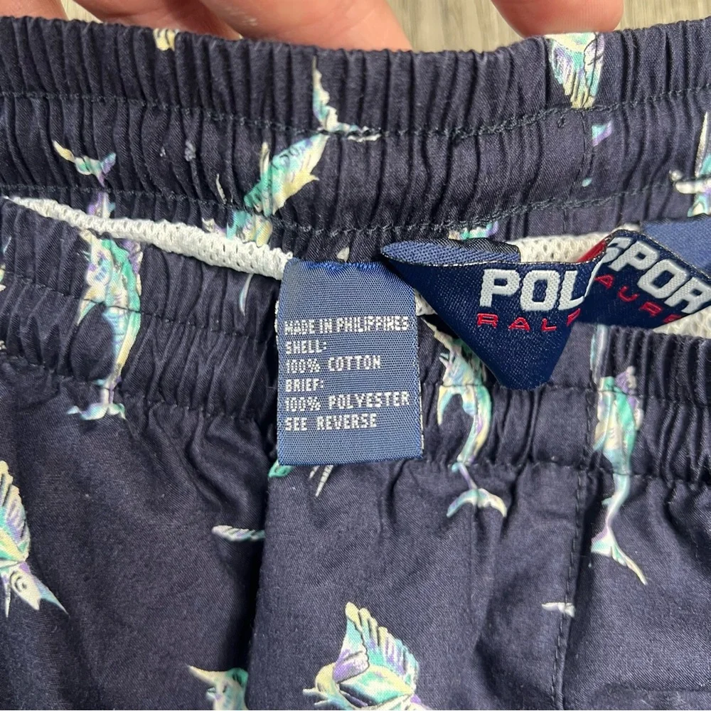 Vintage Polo Sport Ralph Lauren Shorts‎ Mens XXL Fish Print Swim Trunks Lined 5”